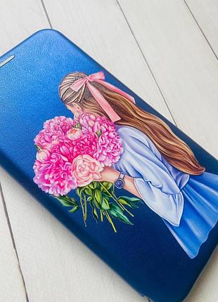 Чехол-книжка с рисунком для xiaomi redmi note 13 pro 4g синий :: девушка с пионами (принт 11) 3