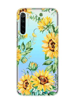Прозорий чохол на xiaomi redmi note 8 :: соняхи (принт 288)