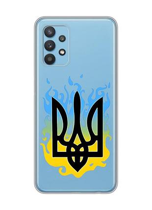 Прозрачный чехол на samsung galaxy a32 :: тризуб пламя (принт 257)