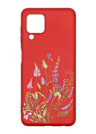 Матовий червоний чохол на samsung galaxy m32/a22/m22 4g :: квіткова ідилія (принт 382)