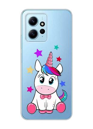 Прозрачный чехол на xiaomi redmi note 12 4g единорог (принт 102)