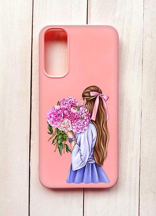 Матовий чохол на samsung a34 5g рожевий :: дівчина з півоніями (принт 11)