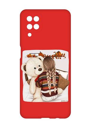 Матовий червоний чохол на samsung galaxy a12 :: дівчинка з ведмедиком (принт 117)