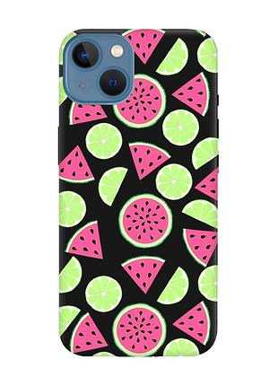 Матовий чорний чохол на apple iphone 13 :: кавуни и лайм (принт 345)