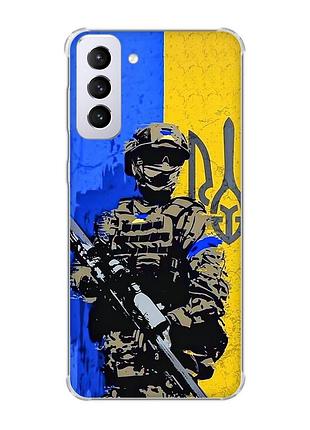 Чехол с утолщёнными углами на samsung galaxy s21 plus :: солдат (патриотический принт 350)
