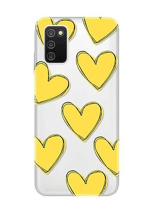 Прозорий чохол на samsung galaxy a03s :: сердечка жовті (принт 259)