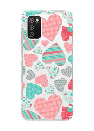 Прозорий чохол на samsung galaxy a03s :: різнокольорові сердечка (принт 334)