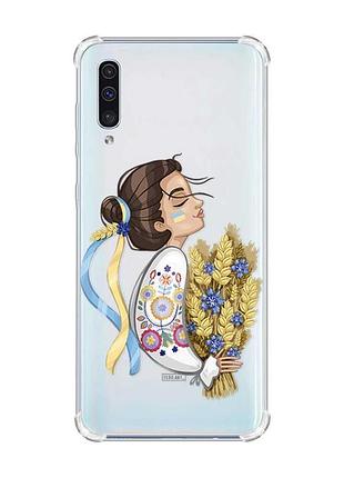 Чохол з потовщеними кутами на samsung galaxy а50 (2019) а505 :: українка з колосками (принт 172)