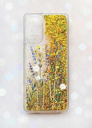 Чехол с плавающими золотыми блестками на xiaomi redmi note 11 полевые цветы (принт 270)