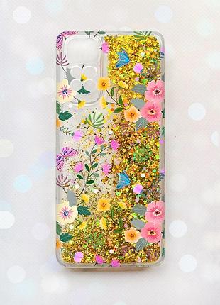 Чохол з плаваючими золотими блискітками на xiaomi redmi note 11 квітковий фон (принт 369)