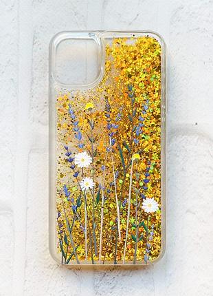 Чехол с плавающими блестками на iphone 11 :: золотой :: полевые цветы (принт 270)