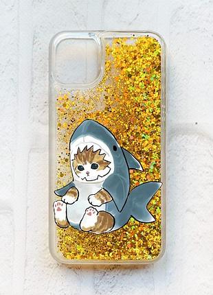 Чехол с плавающими блестками на iphone 11 :: золотой :: котёнок (принт 120)