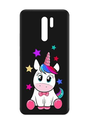 Матовий чорний чохол на xiaomi redmi 9 :: єдиноріг (принт 102)
