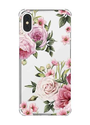 Чохол з потовщеними кутами на iphone x/xs :: рожеві квіти (принт 287)