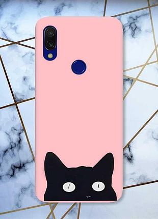 Матовый чехол с розовыми боками на xiaomi redmi 7 :: кошечка /принт 119/