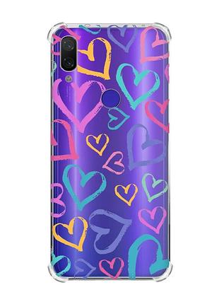 Чохол з потовщеними кутами на xiaomi redmi note 7/7 pro :: різнокольорові сердечка /принт 332/