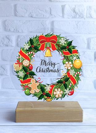 Ночник праздничный венок merry christmas (дизайн 30)