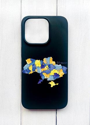 Матовый чехол на iphone 15 plus черный карта украины (принт 261)