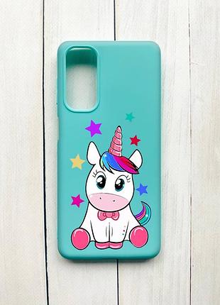 Матовий чохол на samsung galaxy m54 бірюзовий :: єдиноріг (принт 102)