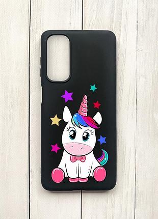 Матовий чохол на samsung galaxy m54 чорний :: єдиноріг (принт 102)