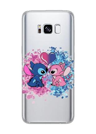 Прозрачный чехол для samsung s8 стич и ангел (принт 391)