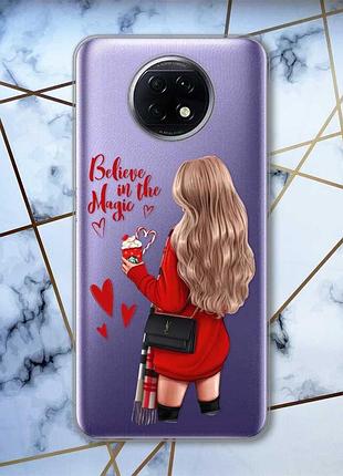 Прозорий чохол на xiaomi redmi note 9t/redmi note 9 5g дівчина з кавою (принт: 137)