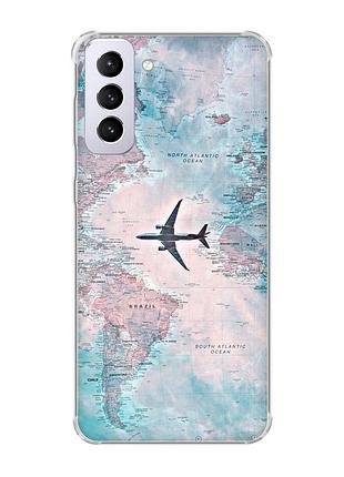 Чехол с утолщёнными углами на samsung galaxy s21 plus :: путешествия. карта (принт 317)