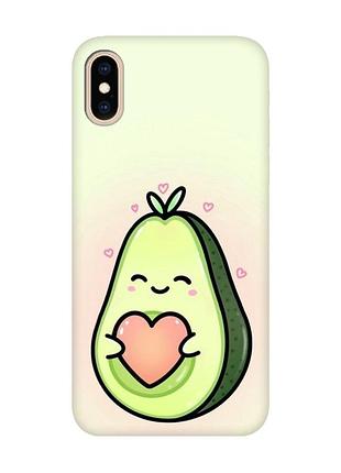 Матовый чехол с бирюзовыми боками на iphone xs max :: кавай авокадо с сердечком (принт 310)
