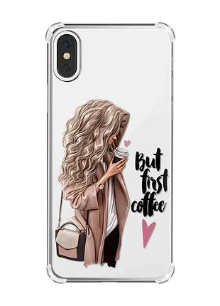 Чохол з потовщеними кутами на iphone x/xs :: дівчина з кавою (принт 114)