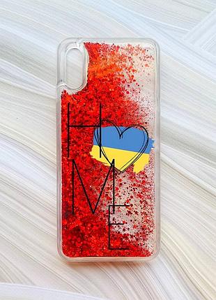 Чехол с плавающими блестками на xiaomi redmi 9a красный :: дом украина (принт 353)