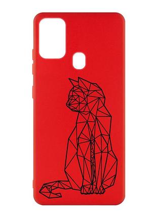 Матовый красный чехол на samsung galaxy m30s/m21 :: кошечка (принт 124)