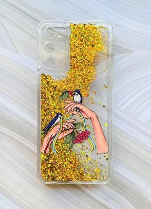 Чехол с плавающими блестками на samsung galaxy a05s (a057) золотой :: ласточки (принт 15)