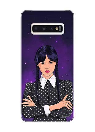 Чехол на samsung galaxy s10 девушка с косичками. уэнсдей (принт 208)
