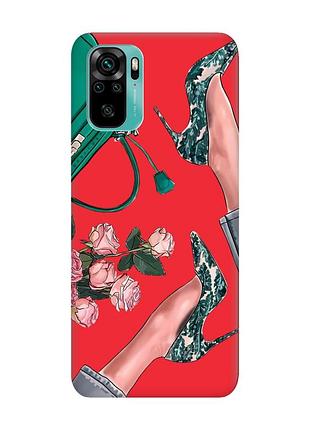Матовий червоний чохол на xiaomi redmi note 10 / note 10s :: туфельки і квіти (принт 225)