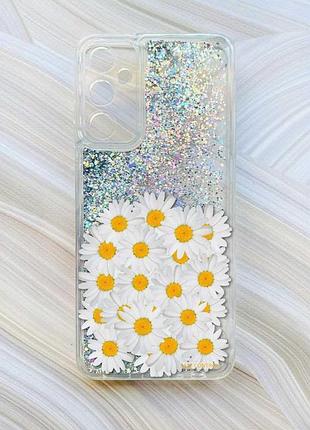 Чохол з плаваючими блискітками на samsung galaxy a35 (a356) сріблястий :: букет ромашок (принт 40)