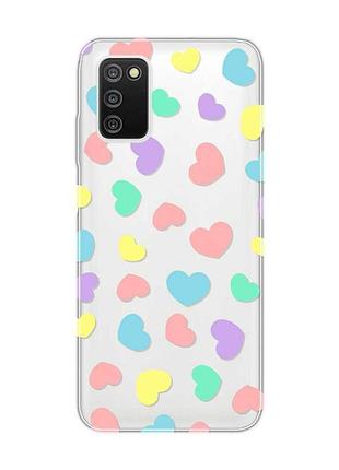 Прозрачный чехол на samsung galaxy a03s :: разноцветные сердечка (принт 335)