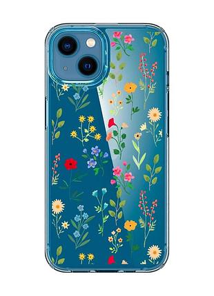 Прозрачный чехол на iphone 13 mini :: цветочный фон (принт 269)