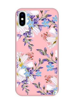 Матовый розовый чехол на iphone x/xs :: цветочный рисунок (принт 272)