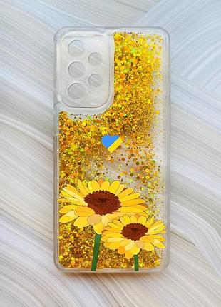Чехол с плавающими блестками на samsung galaxy a53 4g/a53 5g золотой :: желтые цветы (принт 364)