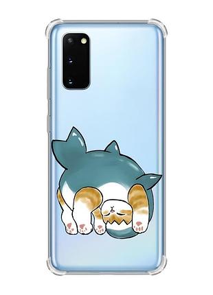 Чохол із потовщеними кутами на samsung galaxy s20 plus :: котик акула (принт 378)