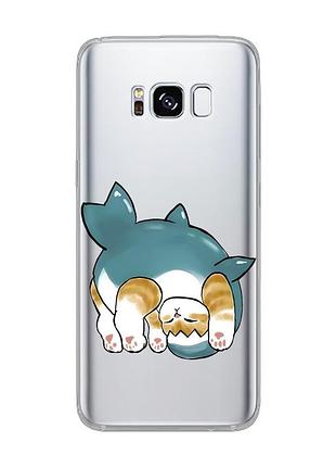 Прозрачный чехол для samsung galaxy s8 :: котенок акула (принт 378)