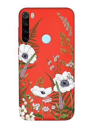 Матовий червоний чохол на xiaomi redmi note 8t квіти польові (принт 363)