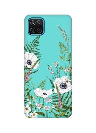 Матовый бирюзовый чехол для samsung galaxy a12 :: цветы полевые (принт 363)