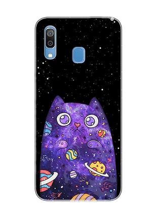 Чехол на samsung galaxy a30 (2019)/a20 (2019) :: фиолетовая кошка (принт 361)
