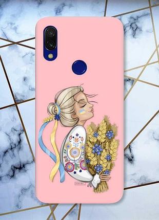 Матовый чехол с розовыми боками на xiaomi redmi 7 :: украинка с колосками /принт 173/