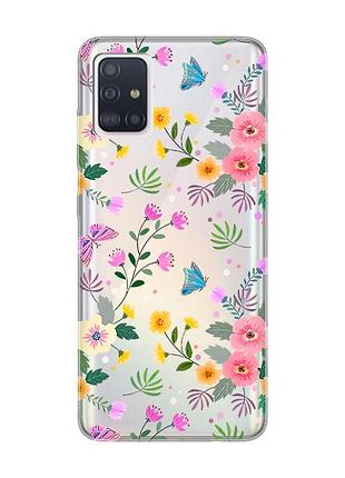 Прозорий чохол на samsung galaxy a71/a715 :: квітковий фон (принт 369)