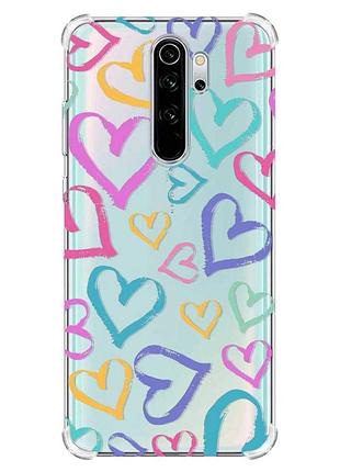 Чохол з потовщеними кутами на xiaomi redmi note 8 pro :: різнокольорові сердечка (принт 332)