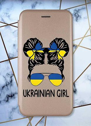 Чохол-книжка з малюнком на xiaomi redmi 7 :: золотий :: українська дівчина /принт 113/