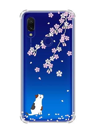 Чехол с утолщёнными углами на xiaomi redmi 7 :: котик и сакура /принт 283/
