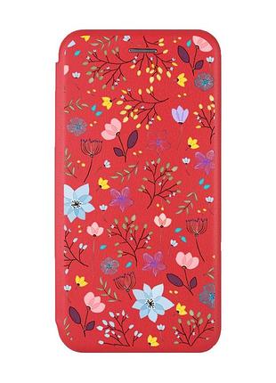 Чехол-книжка с рисунком на xiaomi redmi note 7/7 pro :: красный :: цветочный фон /принт 267/
